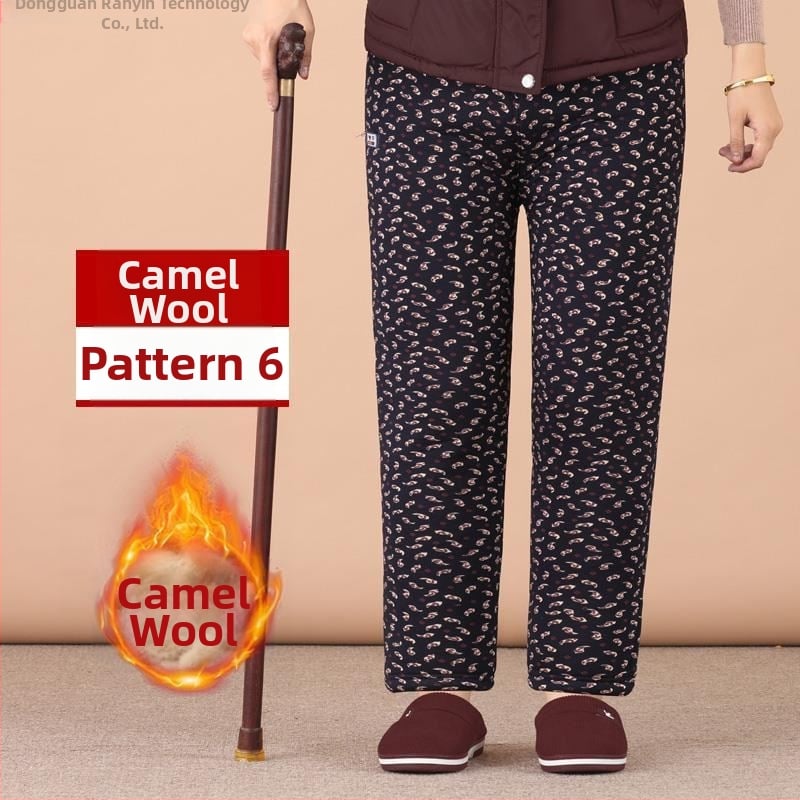 Termilised Chenille puuvillased püksid vanematele naistele, kõrge vöökoht, kitsas lõige, sügis-talv