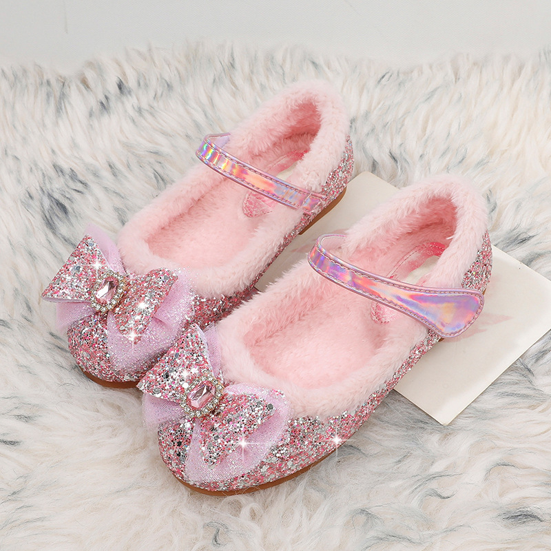 Princess PU cipele za djevojčice s Velcro zatvaranjem, protuklizne, tople, otporne na habanje, karikaturalni uzorak