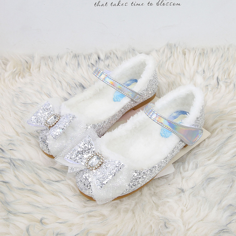 Princess PU cipele za djevojčice s Velcro zatvaranjem, protuklizne, tople, otporne na habanje, karikaturalni uzorak