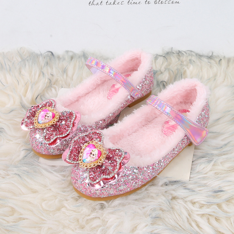 Princess PU cipele za djevojčice s Velcro zatvaranjem, protuklizne, tople, otporne na habanje, karikaturalni uzorak
