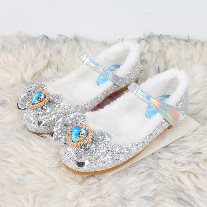 Princess PU cipele za djevojčice s Velcro zatvaranjem, protuklizne, tople, otporne na habanje, karikaturalni uzorak