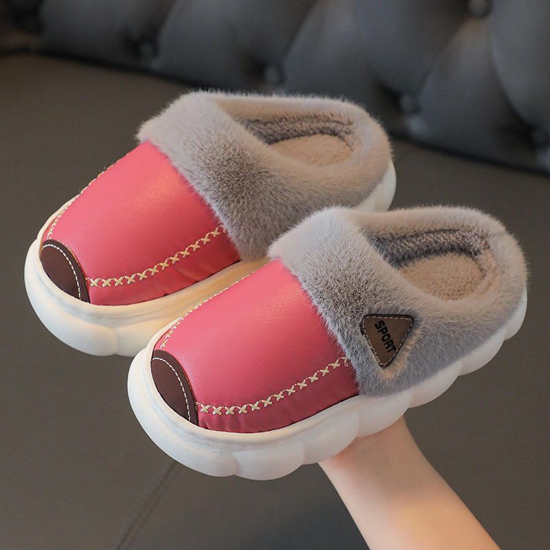 Bērnu ziemas iekšējās kurpes no PU ādas, ūdensnecaurlaidīgas — PU augšējā daļa, TPR zole, biezinātas, vienkrāsains raksts