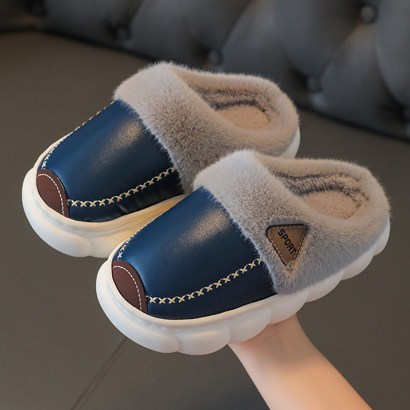 Bērnu ziemas iekšējās kurpes no PU ādas, ūdensnecaurlaidīgas — PU augšējā daļa, TPR zole, biezinātas, vienkrāsains raksts