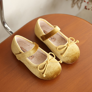 Bērnu samta kurpītes ar bantīti, korejiešu stilā, Velcro aizdare, flīša oderējums