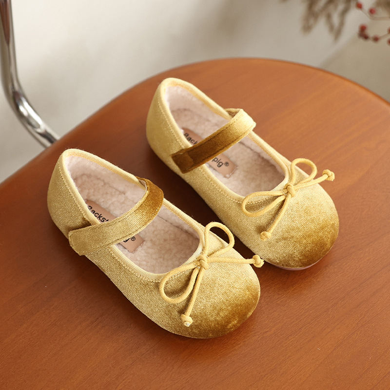 Bērnu samta kurpītes ar bantīti, korejiešu stilā, Velcro aizdare, flīša oderējums