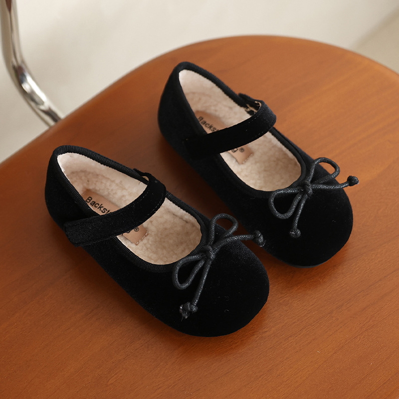 Bērnu samta kurpītes ar bantīti, korejiešu stilā, Velcro aizdare, flīša oderējums