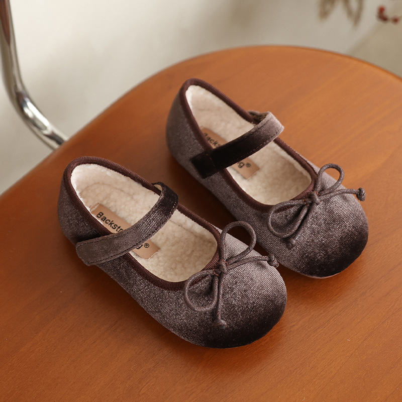 Bērnu samta kurpītes ar bantīti, korejiešu stilā, Velcro aizdare, flīša oderējums