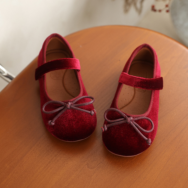 Bērnu samta kurpītes ar bantīti, korejiešu stilā, Velcro aizdare, flīša oderējums