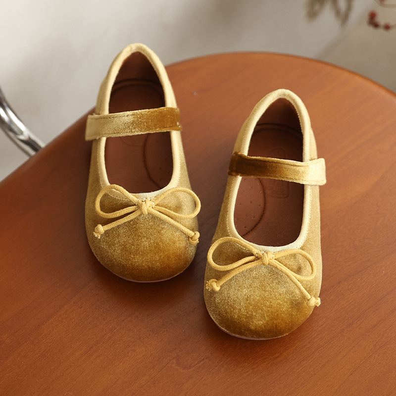 Bērnu samta kurpītes ar bantīti, korejiešu stilā, Velcro aizdare, flīša oderējums