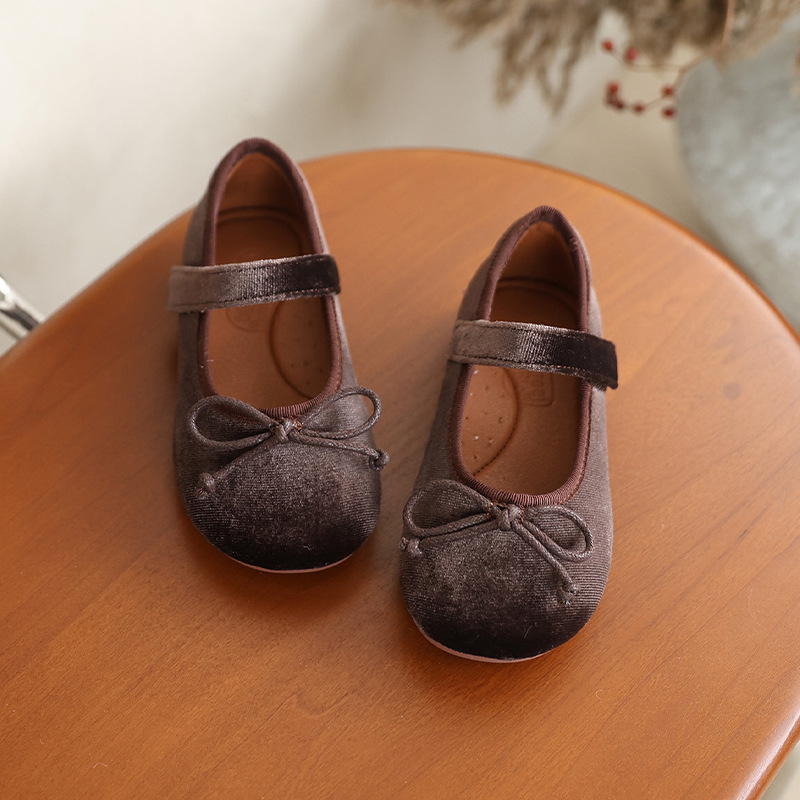 Bērnu samta kurpītes ar bantīti, korejiešu stilā, Velcro aizdare, flīša oderējums