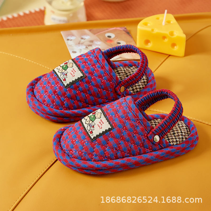 Dječje unutarnje papuče s tihom mekom potplatom, pamuk papuče s dizajnom crtić, za djecu 1–3 godine, potplata s tisućama slojeva, pastoralni stil