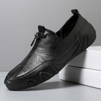 Muške cipele od prave kože, casual obuća s PU uloškom, gumeni potplat, okrugla prst, niski pet 1–3 cm