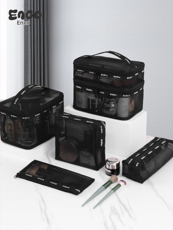 Daudzslāņu neilona kosmētikas soma, liela ietilpība, elpojoša, ūdensnecaurlaidīga, sausā–slapja atdalīšana, ar rāvējslēdzēju