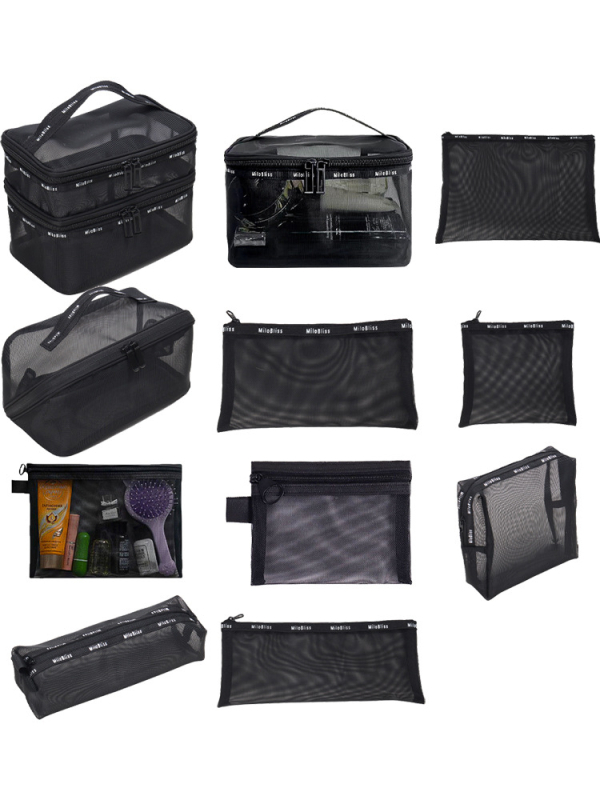 Daudzslāņu neilona kosmētikas soma, liela ietilpība, elpojoša, ūdensnecaurlaidīga, sausā–slapja atdalīšana, ar rāvējslēdzēju