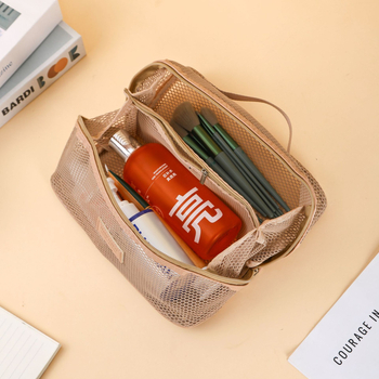 Kosmētikas soma ar sietiņa audumu, liela ietilpība, elpojoša, bez oderes, unisex