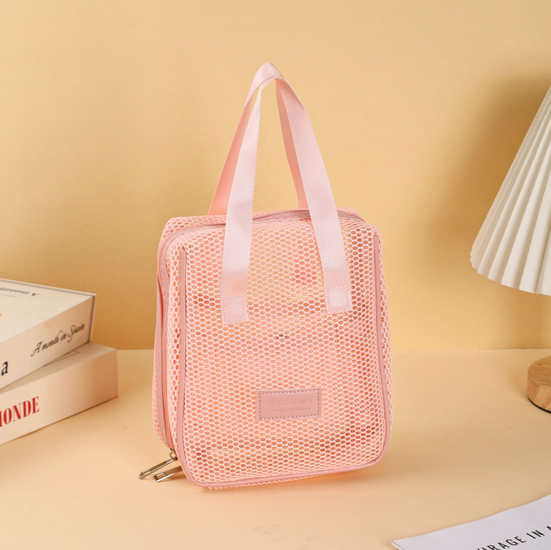 Kosmētikas soma ar sietiņa audumu, liela ietilpība, elpojoša, bez oderes, unisex