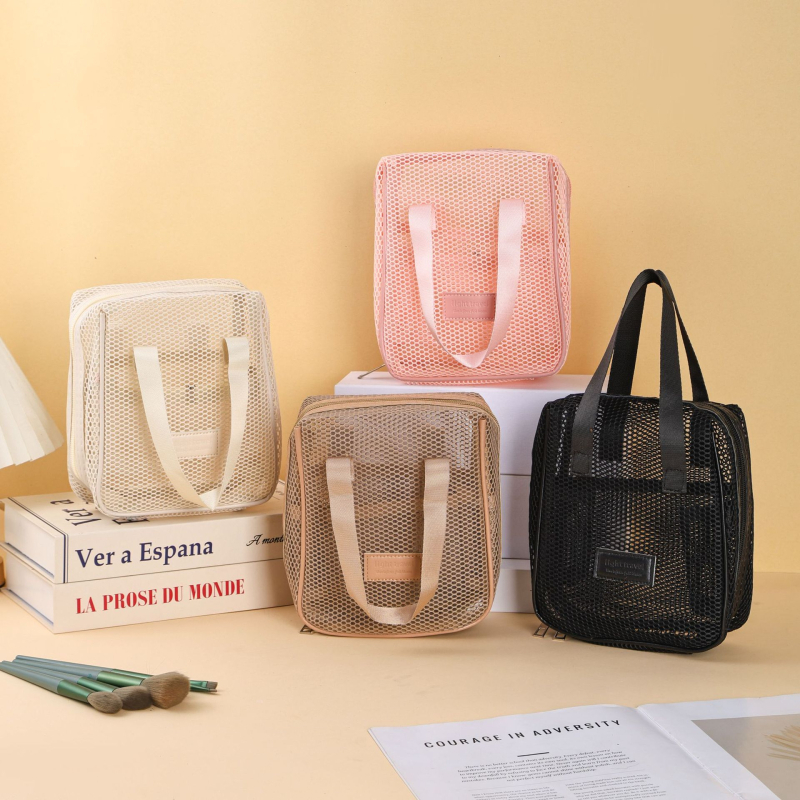 Kosmētikas soma ar sietiņa audumu, liela ietilpība, elpojoša, bez oderes, unisex