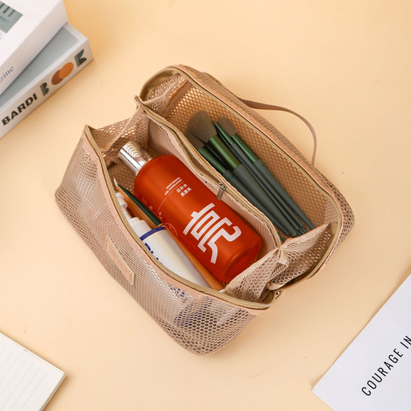 Kosmētikas soma ar sietiņa audumu, liela ietilpība, elpojoša, bez oderes, unisex