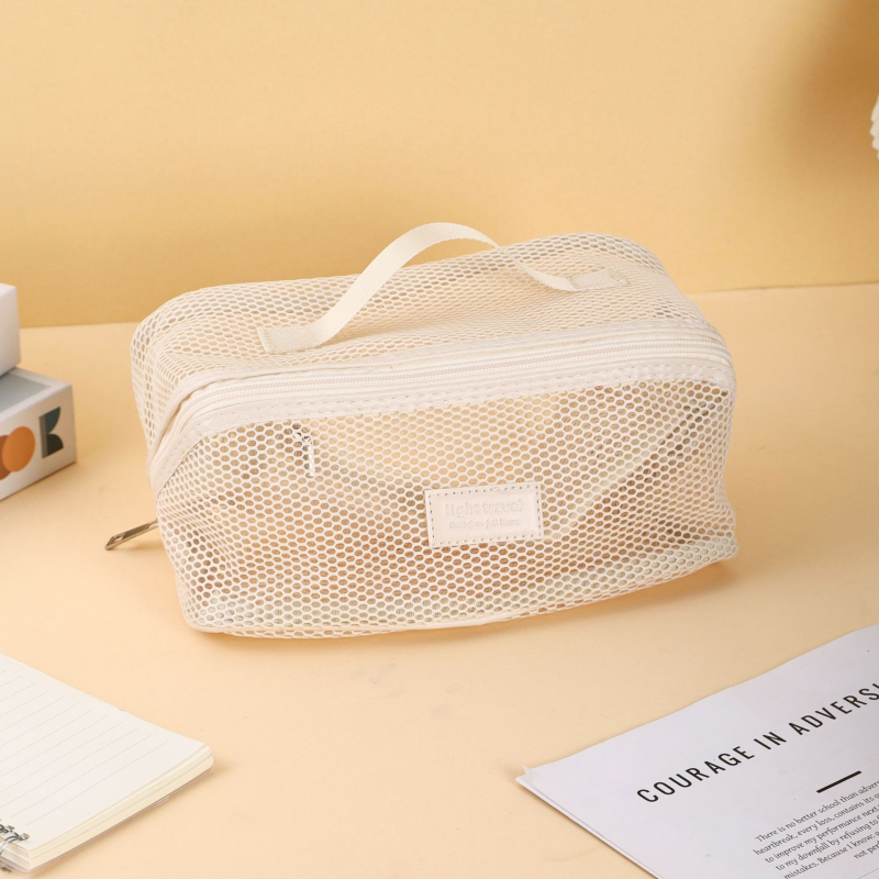 Kosmētikas soma ar sietiņa audumu, liela ietilpība, elpojoša, bez oderes, unisex