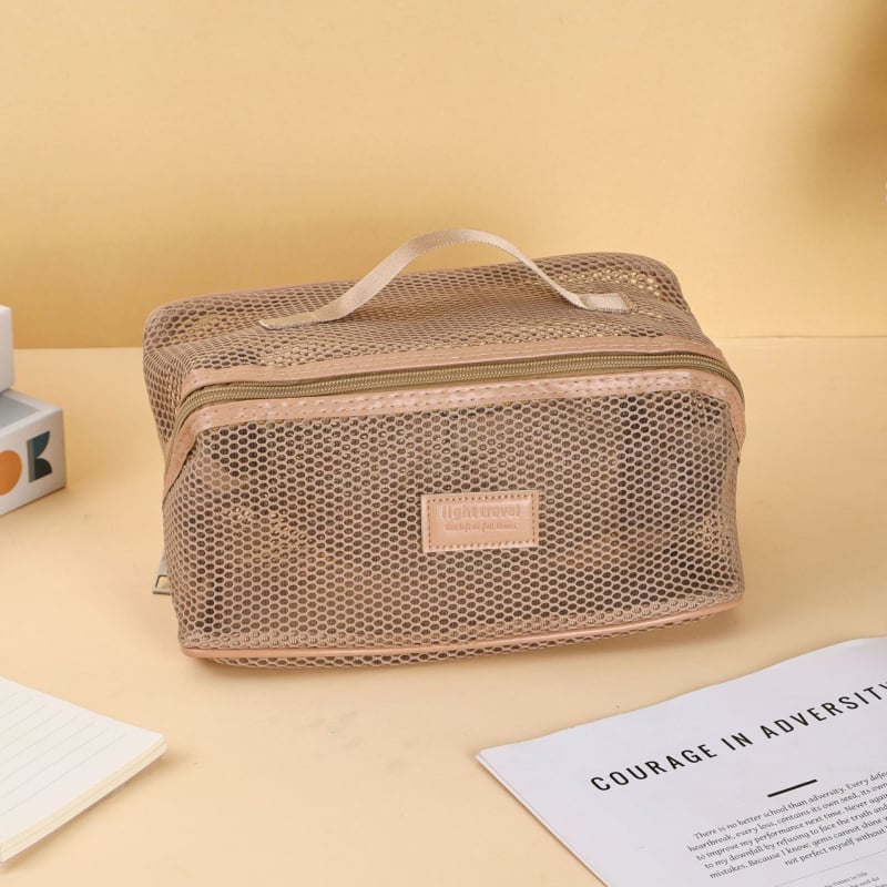 Kosmētikas soma ar sietiņa audumu, liela ietilpība, elpojoša, bez oderes, unisex