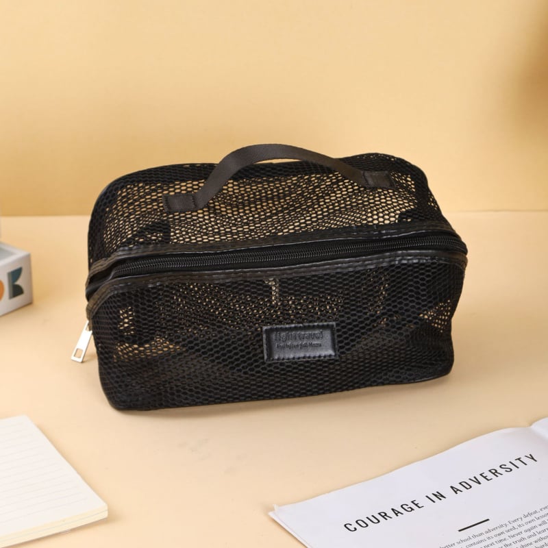 Kosmētikas soma ar sietiņa audumu, liela ietilpība, elpojoša, bez oderes, unisex