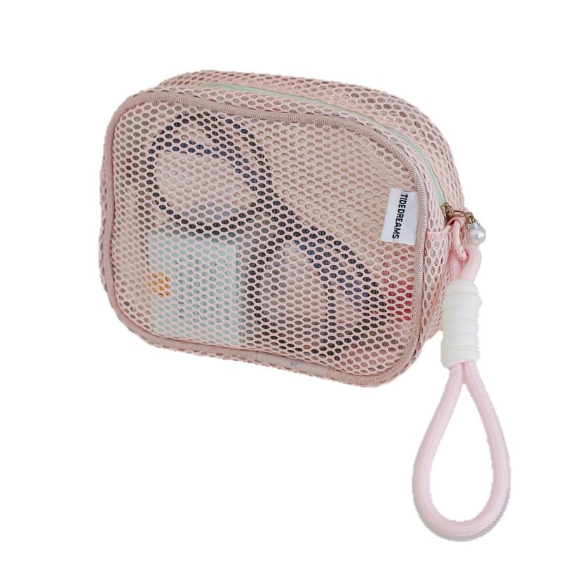 Makeup somiņa no neilona sietiņa, rokassomas stilā, ceļojumiem uzglabāšanai