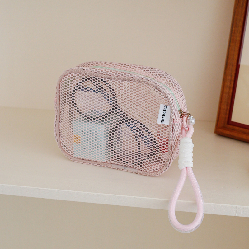 Makeup somiņa no neilona sietiņa, rokassomas stilā, ceļojumiem uzglabāšanai