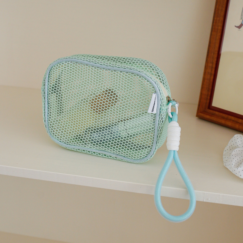 Makeup somiņa no neilona sietiņa, rokassomas stilā, ceļojumiem uzglabāšanai