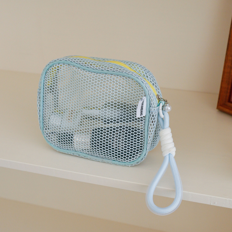 Makeup somiņa no neilona sietiņa, rokassomas stilā, ceļojumiem uzglabāšanai