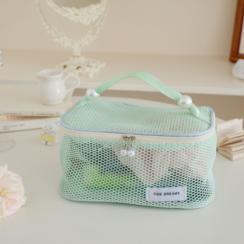 Makeup somiņa no neilona sietiņa, rokassomas stilā, ceļojumiem uzglabāšanai