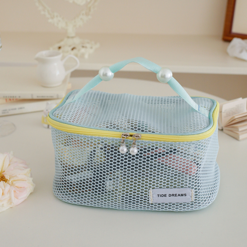 Makeup somiņa no neilona sietiņa, rokassomas stilā, ceļojumiem uzglabāšanai