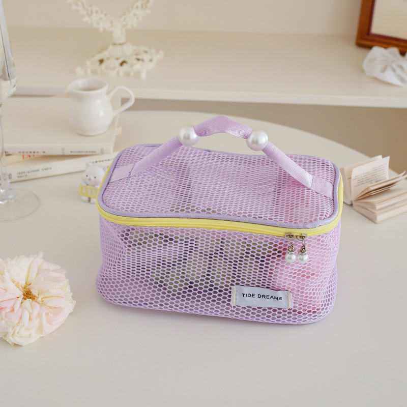 Makeup somiņa no neilona sietiņa, rokassomas stilā, ceļojumiem uzglabāšanai