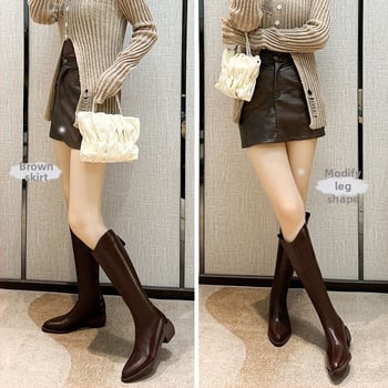 Moterų riteriniai batai su aukštu vamzdeliu - dviejų sluoksnių jautienos odos vampas, odinis įdėklas, guminė padas, vidinis pakilimo kulnas 3–5 cm, smailus pirštas