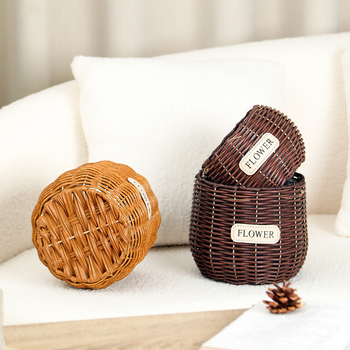 Ratan lonac za cvijeće, pleteni koš za biljke, namijenjen za stol ili pod, jednostavnog stila; pogodan za ured, dom i projekte zelene.