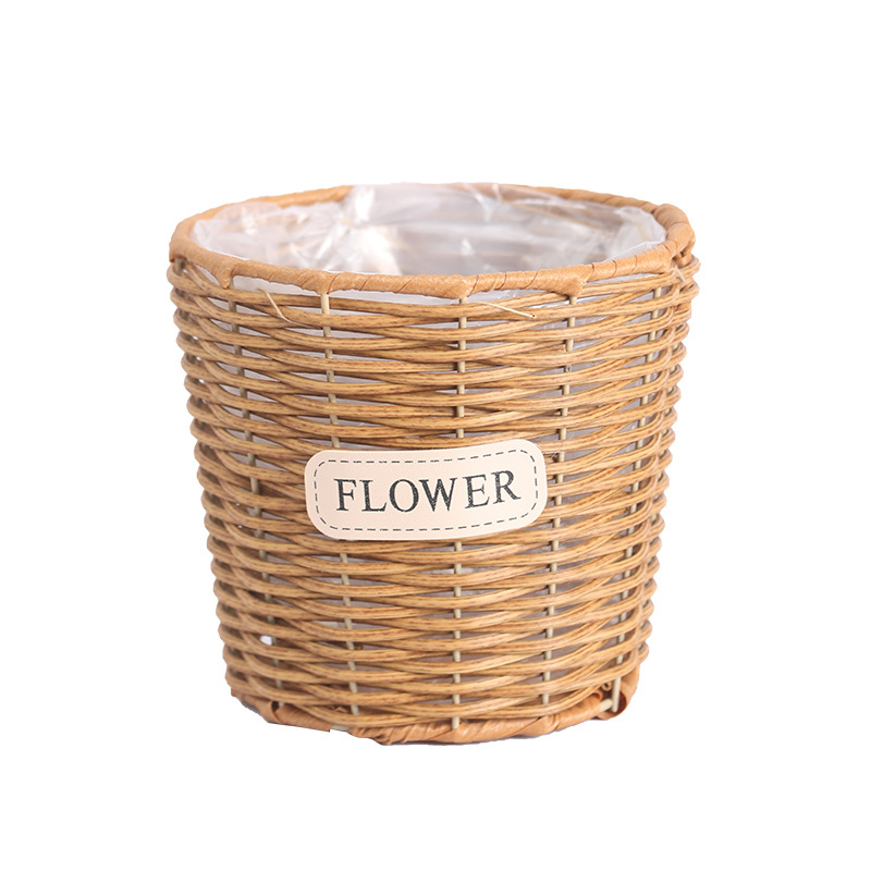 Ratan lonac za cvijeće, pleteni koš za biljke, namijenjen za stol ili pod, jednostavnog stila; pogodan za ured, dom i projekte zelene.