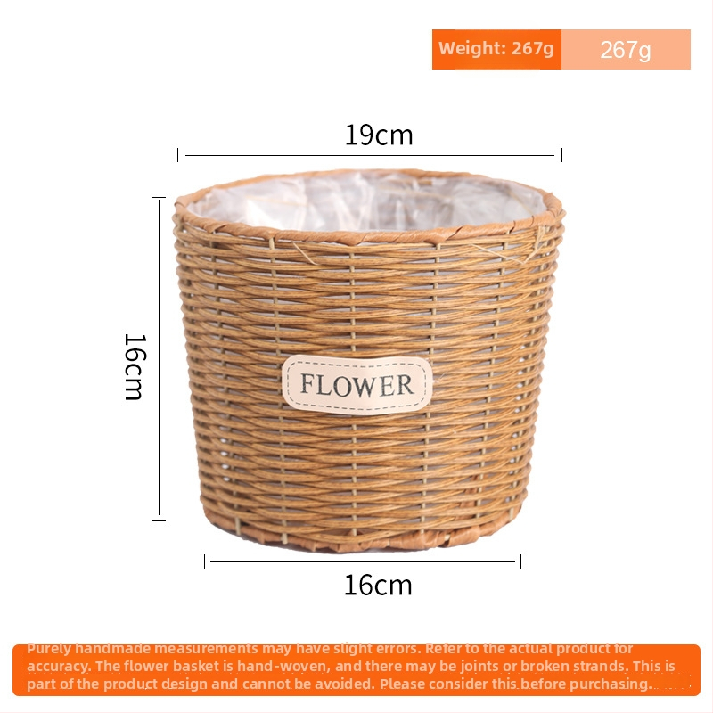 Ratan lonac za cvijeće, pleteni koš za biljke, namijenjen za stol ili pod, jednostavnog stila; pogodan za ured, dom i projekte zelene.