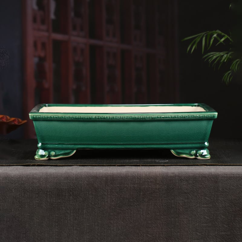 Cvjetna posuda od Yixing gline s glazom, četveronožni kvadratni stolni dizajn, bonsai dekorativan