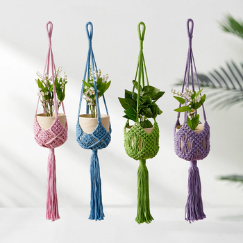 Käsitsi kootud puuvillane rippuv taimevõrk – dekoratiivne taimekott