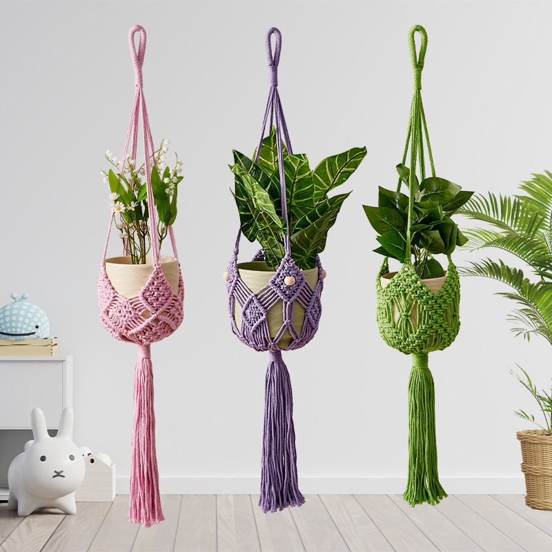 Käsitsi kootud puuvillane rippuv taimevõrk – dekoratiivne taimekott