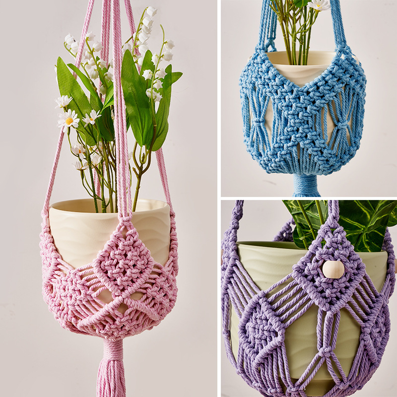 Käsitsi kootud puuvillane rippuv taimevõrk – dekoratiivne taimekott