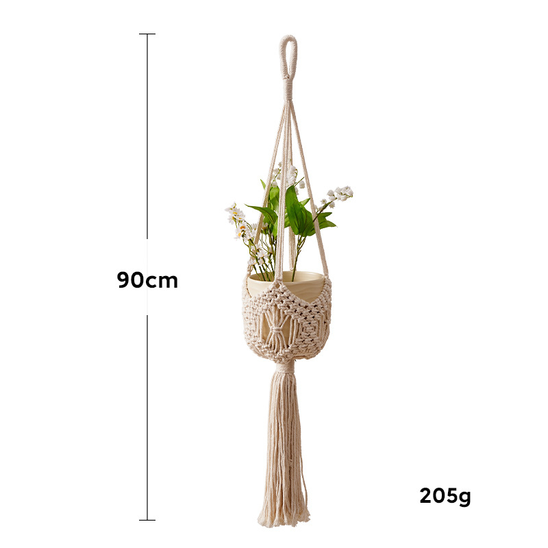 Käsitsi kootud puuvillane rippuv taimevõrk – dekoratiivne taimekott