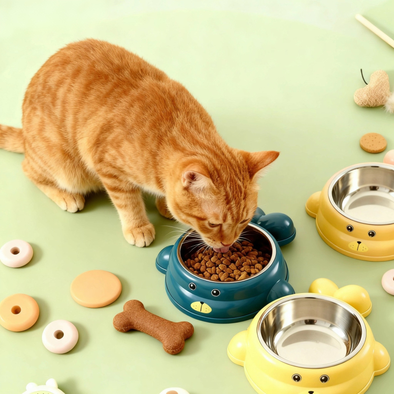 Posuda za mačke za sporo hranjenje s unutarnjim nehrđajućim čelikom i vanjskim PP kućištem, dizajn protiv prevrtanja