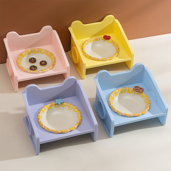 Paaugstināts keramikas kaķu bļodas statīvs ar adīta maliņu, 3D dizains, pret apgāšanos