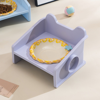 Paaugstināts keramikas kaķu bļodas statīvs ar adīta maliņu, 3D dizains, pret apgāšanos