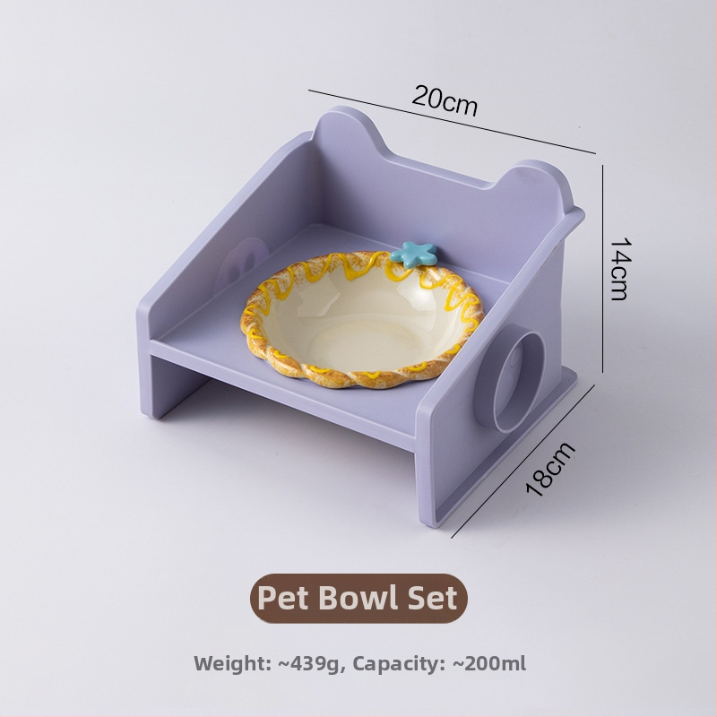 Paaugstināts keramikas kaķu bļodas statīvs ar adīta maliņu, 3D dizains, pret apgāšanos