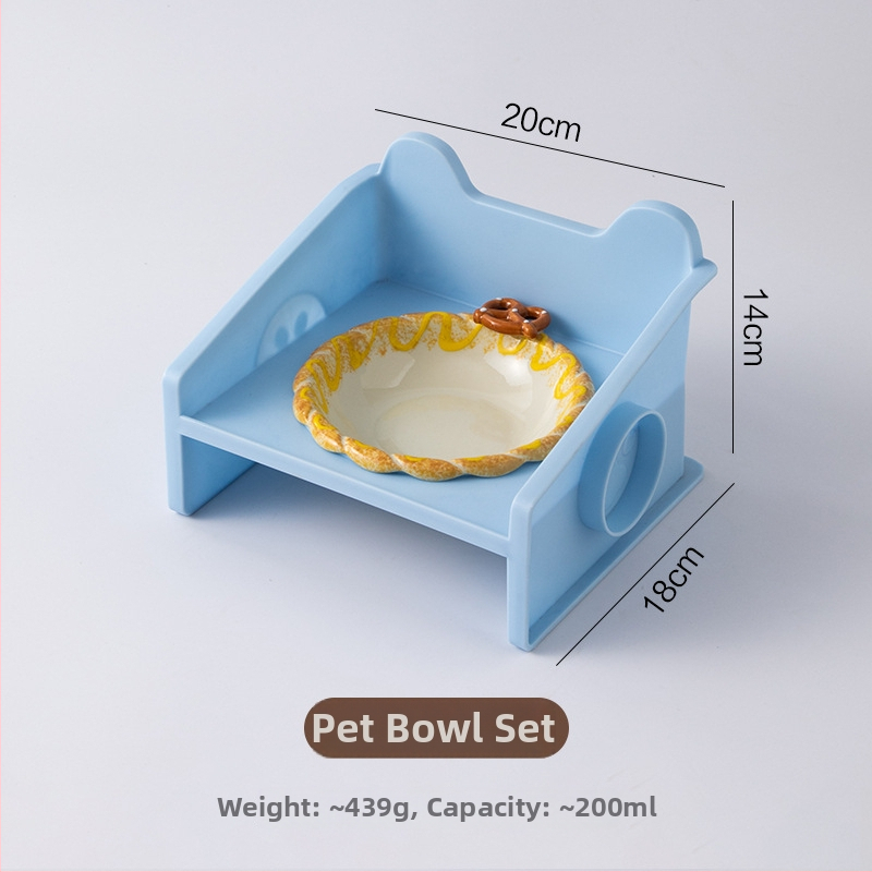 Paaugstināts keramikas kaķu bļodas statīvs ar adīta maliņu, 3D dizains, pret apgāšanos