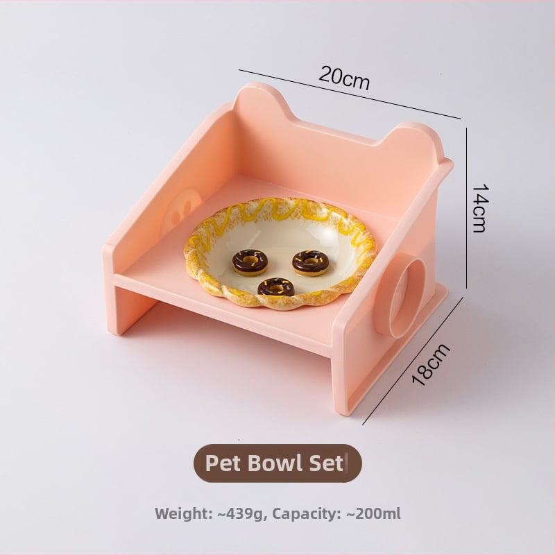 Paaugstināts keramikas kaķu bļodas statīvs ar adīta maliņu, 3D dizains, pret apgāšanos