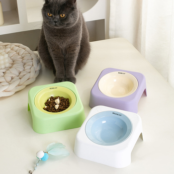 Kaķa keramikas ēdiena bļoda ar statīvu, UFO dizains, sekla mute — Zīmols Knowledge; Materiāls: keramika; Piemērots kaķiem; Kaķu barība