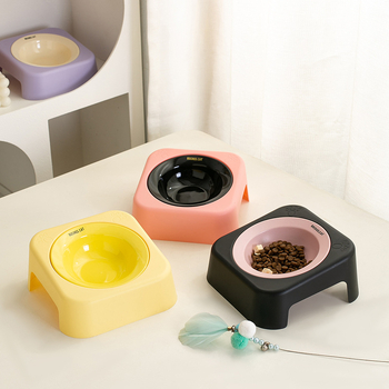 Kaķa keramikas ēdiena bļoda ar statīvu, UFO dizains, sekla mute — Zīmols Knowledge; Materiāls: keramika; Piemērots kaķiem; Kaķu barība