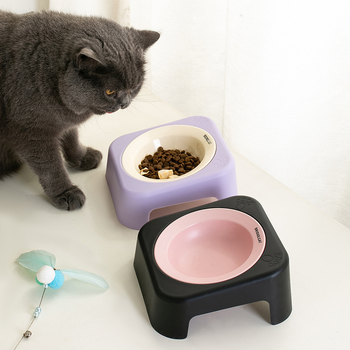 Kaķa keramikas ēdiena bļoda ar statīvu, UFO dizains, sekla mute — Zīmols Knowledge; Materiāls: keramika; Piemērots kaķiem; Kaķu barība